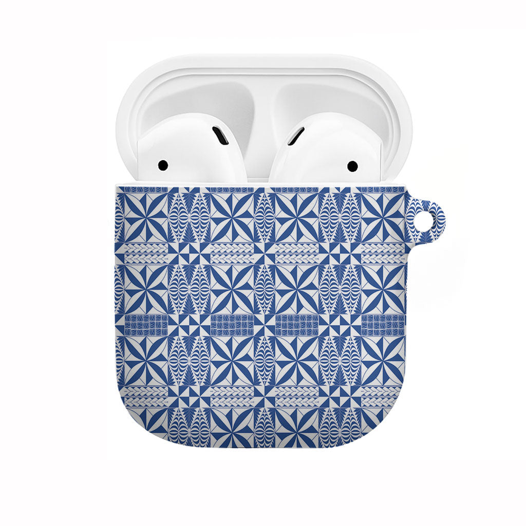 Blue Ngatu Pattern Malo e Lelei Tonga AirPods Case LT14 Blue - Polynesian Pride