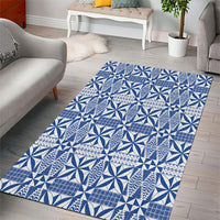 Blue Ngatu Pattern Malo e Lelei Tonga Area Rug LT14 - Polynesian Pride