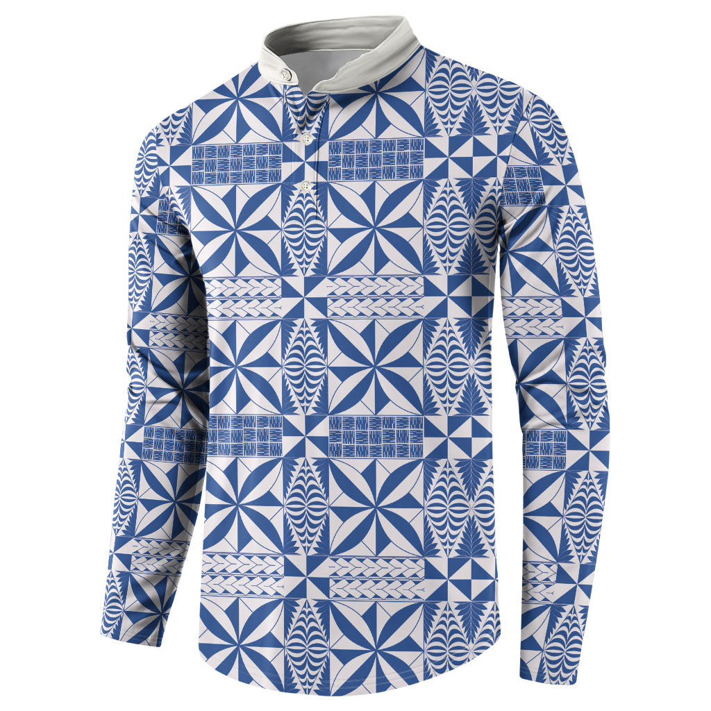 Blue Ngatu Pattern Malo e Lelei Tonga Button Sweatshirt LT14 - Polynesian Pride