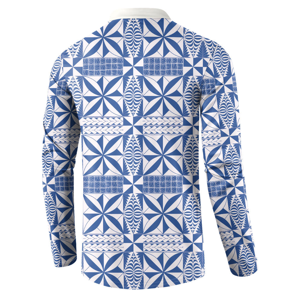 Blue Ngatu Pattern Malo e Lelei Tonga Button Sweatshirt LT14 - Polynesian Pride