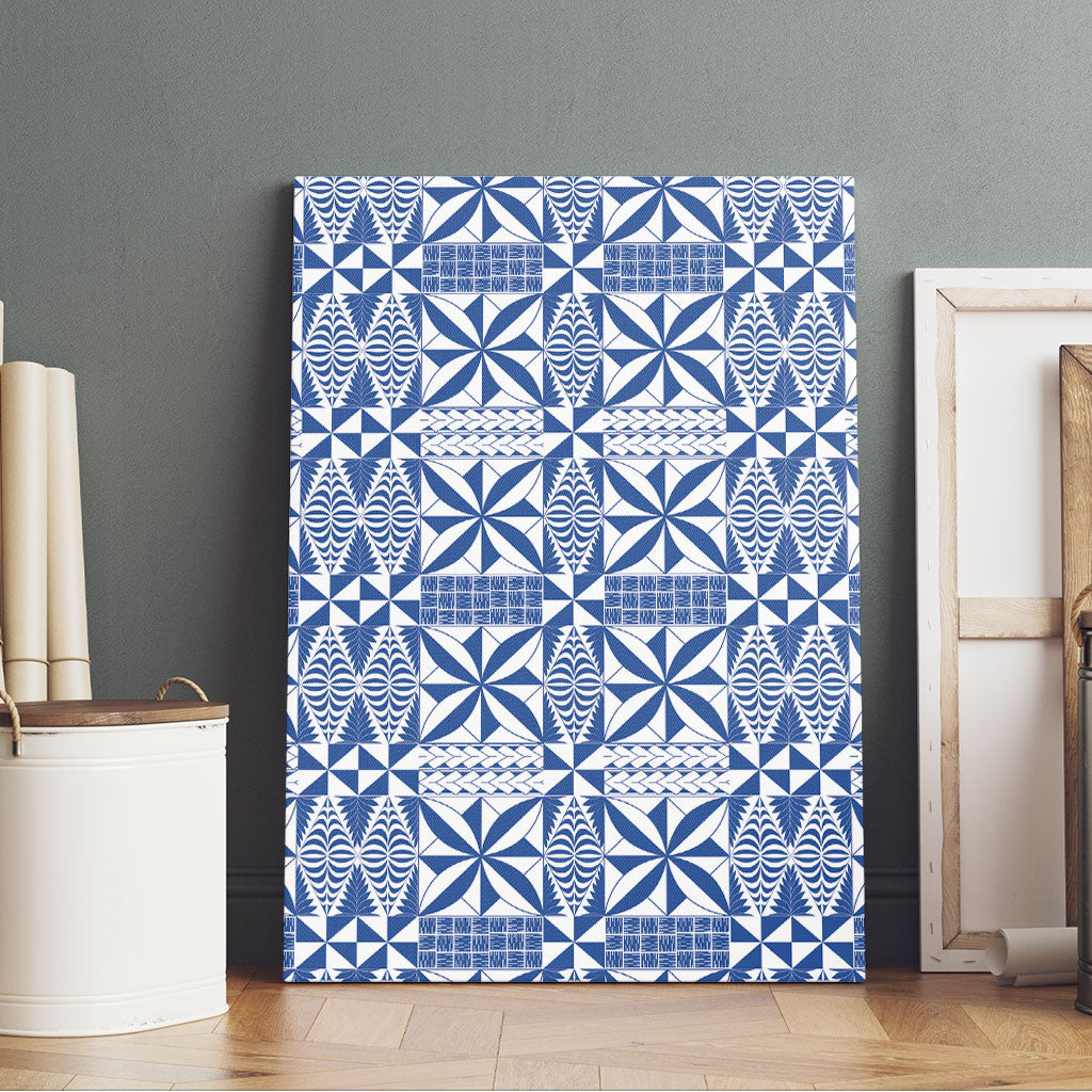 Blue Ngatu Pattern Malo e Lelei Tonga Canvas Wall Art LT14 - Polynesian Pride