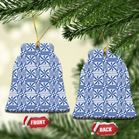 Blue Ngatu Pattern Malo e Lelei Tonga Ceramic Ornament LT14 Bell Flake Blue - Polynesian Pride