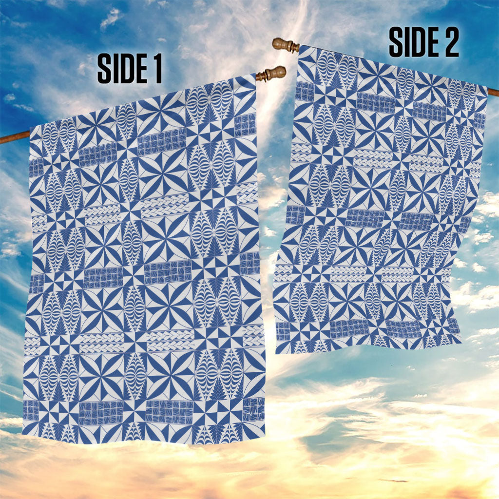 Blue Ngatu Pattern Malo e Lelei Tonga Garden Flag LT14 - Polynesian Pride