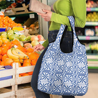 Blue Ngatu Pattern Malo e Lelei Tonga Grocery Bag LT14 - Polynesian Pride