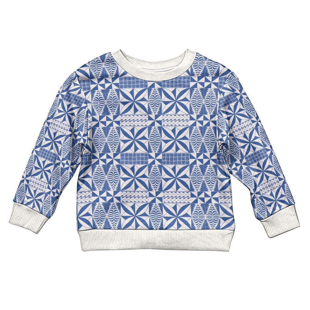 Blue Ngatu Pattern Malo e Lelei Tonga Kid Ugly Christmas Sweater LT14 Kid Blue - Polynesian Pride