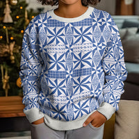 Blue Ngatu Pattern Malo e Lelei Tonga Kid Ugly Christmas Sweater LT14 - Polynesian Pride