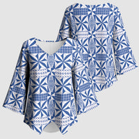 Blue Ngatu Pattern Malo e Lelei Tonga Kimono Sleeve Blouse LT14 - Polynesian Pride