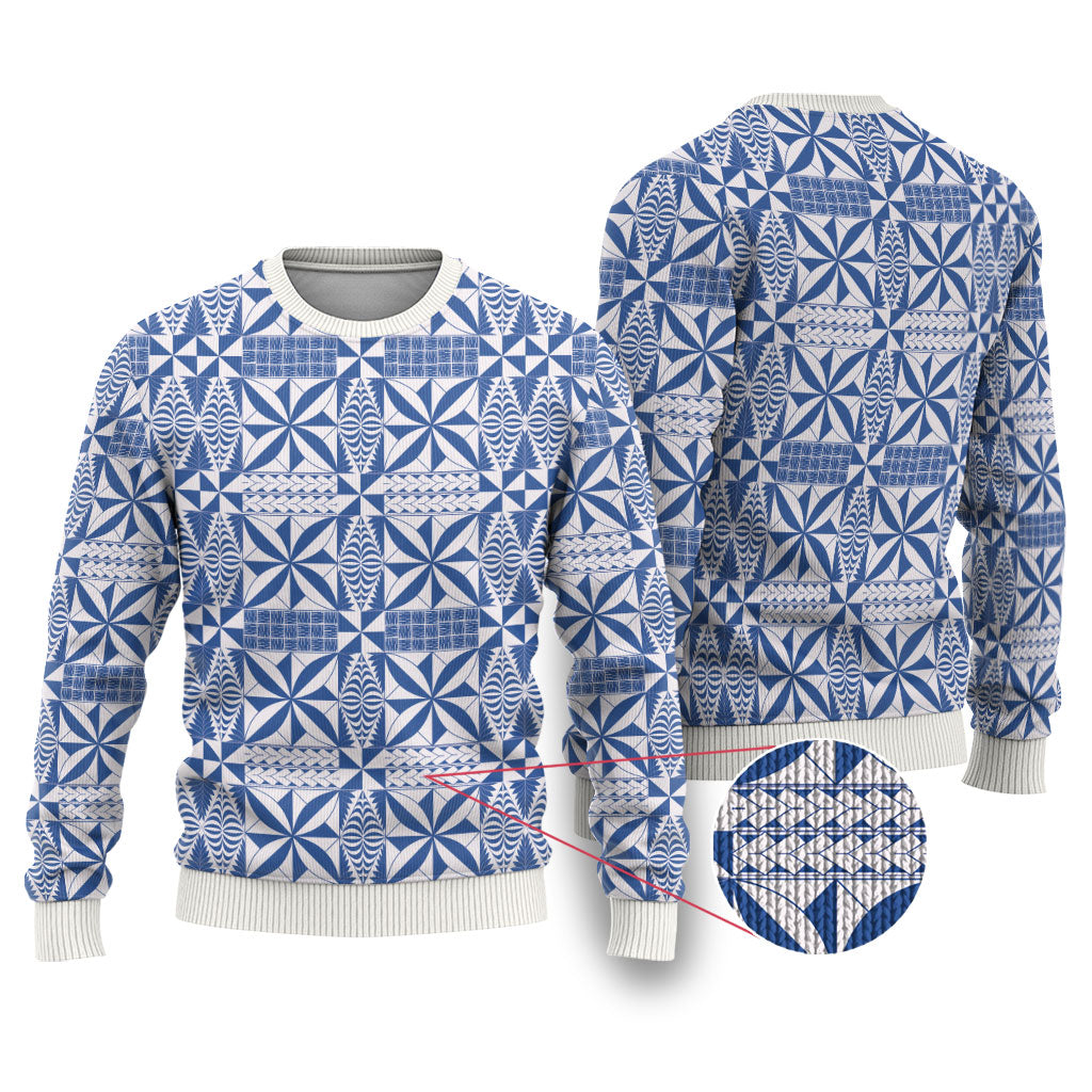 Blue Ngatu Pattern Malo e Lelei Tonga Ugly Christmas Sweater LT14 Blue - Polynesian Pride