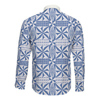 Blue Ngatu Pattern Malo e Lelei Tonga Long Sleeve Button Shirt LT14 - Polynesian Pride