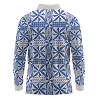 Blue Ngatu Pattern Malo e Lelei Tonga Long Sleeve Polo Shirt LT14 - Polynesian Pride