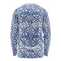 Blue Ngatu Pattern Malo e Lelei Tonga Long Sleeve Shirt LT14 - Polynesian Pride