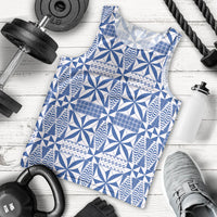 Blue Ngatu Pattern Malo e Lelei Tonga Men Tank Top LT14 - Polynesian Pride