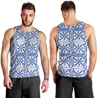 Blue Ngatu Pattern Malo e Lelei Tonga Men Tank Top LT14 - Polynesian Pride