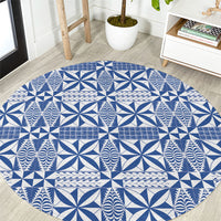 Blue Ngatu Pattern Malo e Lelei Tonga Round Carpet LT14 Blue - Polynesian Pride