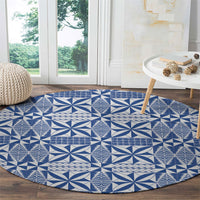 Blue Ngatu Pattern Malo e Lelei Tonga Round Carpet LT14 - Polynesian Pride