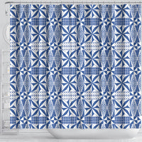 Blue Ngatu Pattern Malo e Lelei Tonga Shower Curtain LT14 - Polynesian Pride