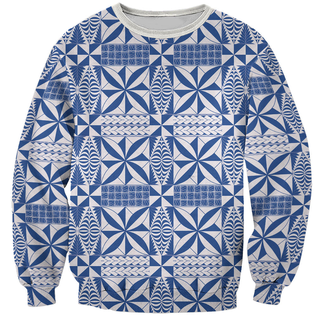 Blue Ngatu Pattern Malo e Lelei Tonga Sweatshirt LT14 Unisex Blue - Polynesian Pride