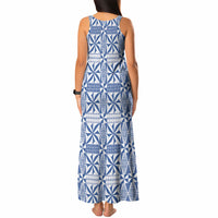 Blue Ngatu Pattern Malo e Lelei Tonga Tank Maxi Dress LT14 - Polynesian Pride