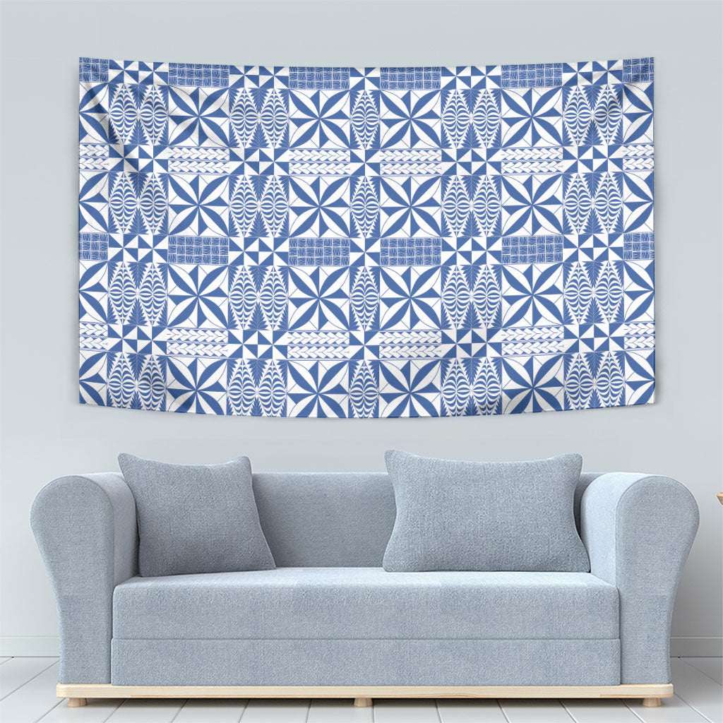 Blue Ngatu Pattern Malo e Lelei Tonga Tapestry LT14 - Polynesian Pride