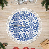 Blue Ngatu Pattern Malo e Lelei Tonga Tree Skirt LT14 Fringed Blue - Polynesian Pride