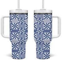 Blue Ngatu Pattern Malo e Lelei Tonga Tumbler With Handle LT14 One Size: 40 oz Blue - Polynesian Pride