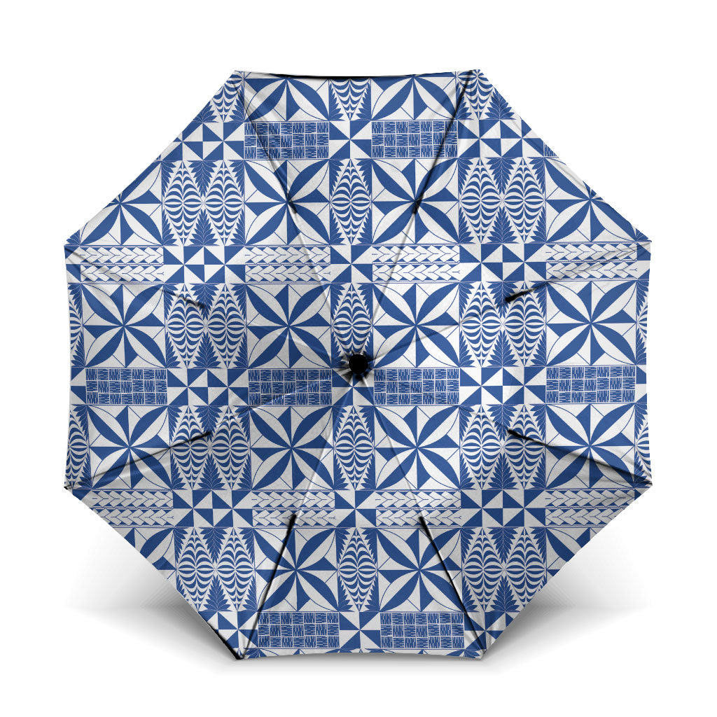 Blue Ngatu Pattern Malo e Lelei Tonga Umbrella LT14 One Size Folded 11.42 inch Opened Diameter 37.4 inch Blue - Polynesian Pride