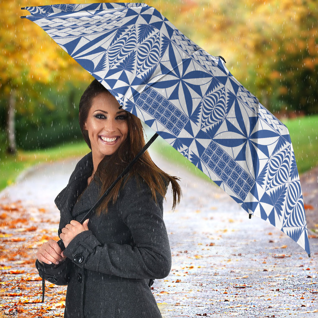 Blue Ngatu Pattern Malo e Lelei Tonga Umbrella LT14 - Polynesian Pride