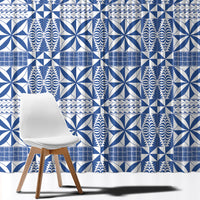 Blue Ngatu Pattern Malo e Lelei Tonga Window Curtain LT14 - Polynesian Pride