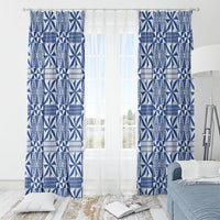 Blue Ngatu Pattern Malo e Lelei Tonga Window Curtain LT14 - Polynesian Pride