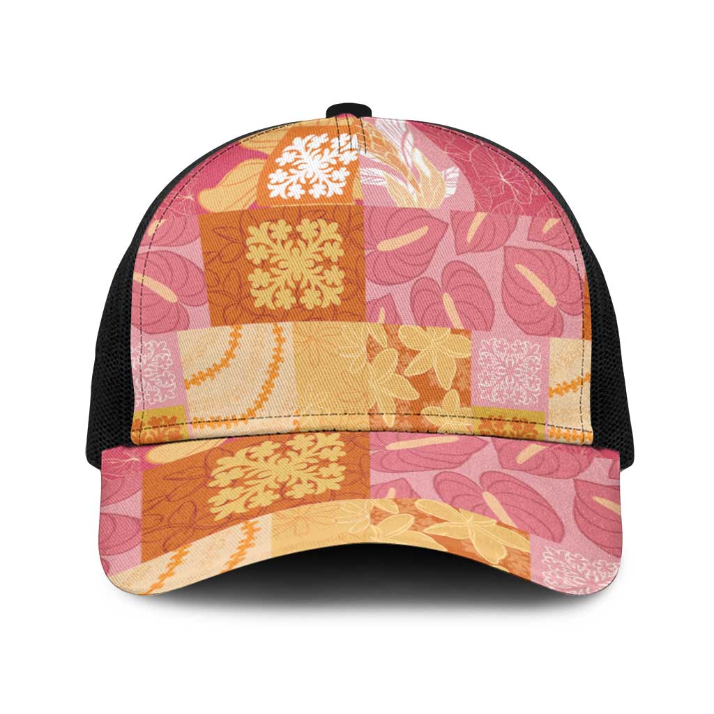 Aloha Hawaii Quilt Floral Patchwork Style Baseball Net Cap LT14 One Size Black Multicolor - Polynesian Pride