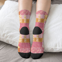 Aloha Hawaii Quilt Floral Patchwork Style Crew Socks LT14 - Polynesian Pride