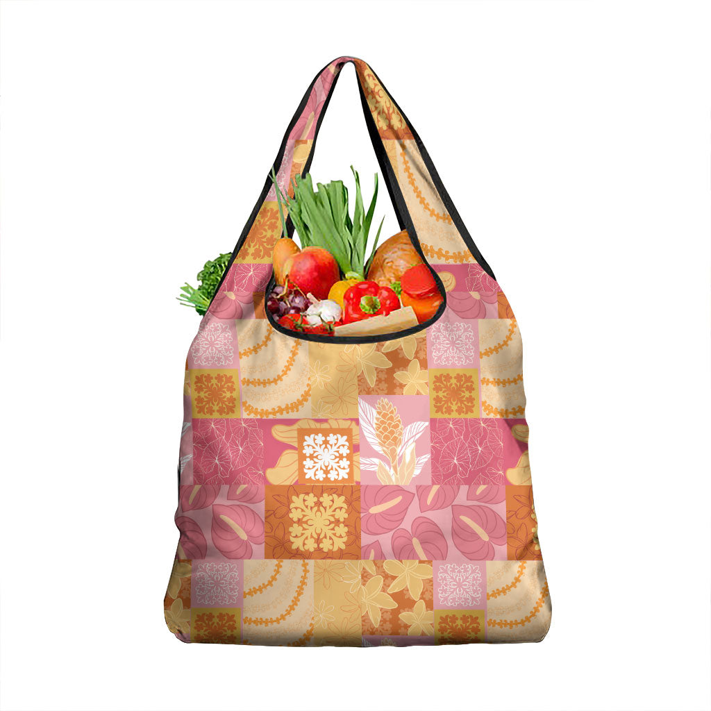 Aloha Hawaii Quilt Floral Patchwork Style Grocery Bag LT14 1-pack One Size Multicolor - Polynesian Pride