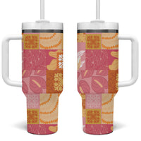 Aloha Hawaii Quilt Floral Patchwork Style Tumbler With Handle LT14 One Size: 40 oz Multicolor - Polynesian Pride