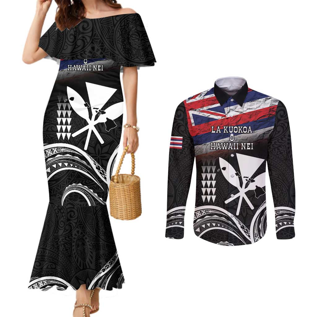 Hawaii Independence Day Couples Matching Mermaid Dress and Long Sleeve Button Shirt La Kuokoa - Happy 28th November