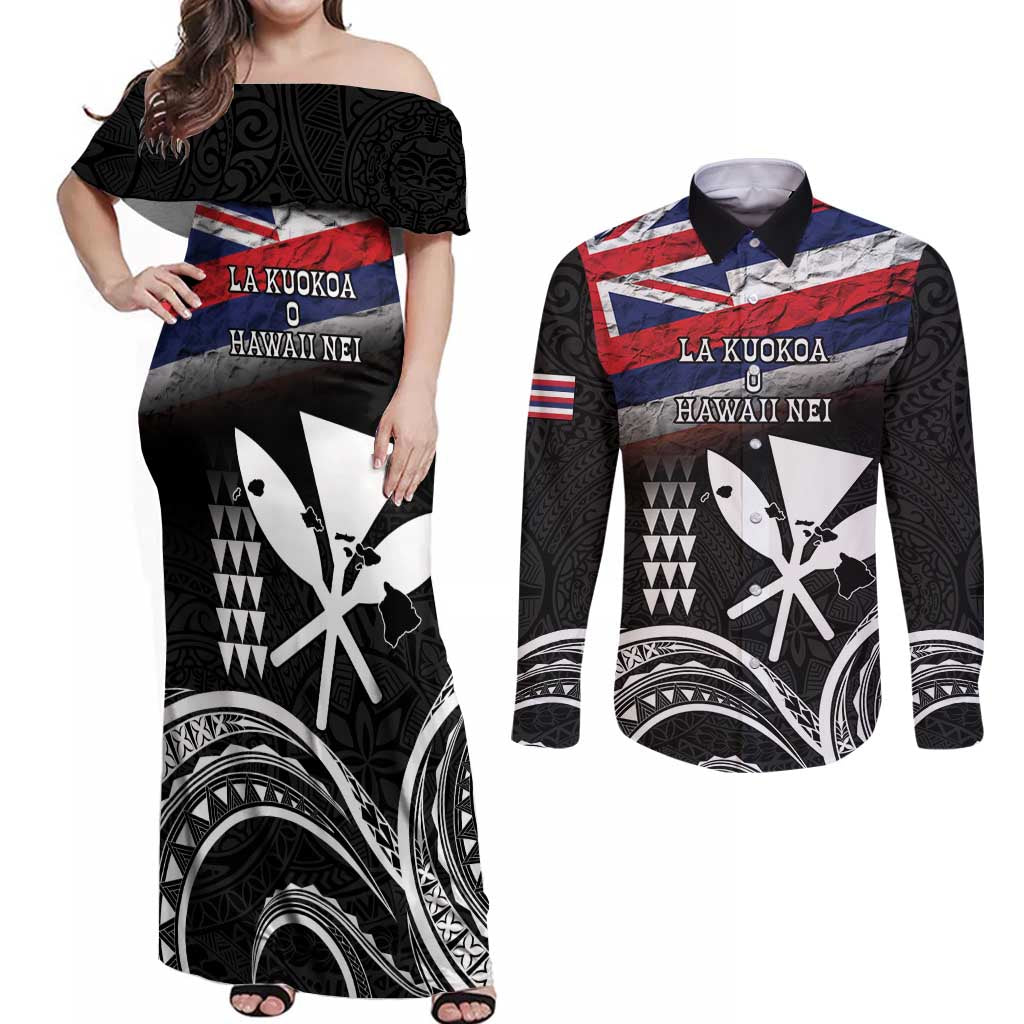 Hawaii Independence Day Couples Matching Off Shoulder Maxi Dress and Long Sleeve Button Shirt La Kuokoa - Happy 28th November