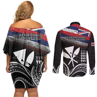 Hawaii Independence Day Couples Matching Off Shoulder Short Dress and Long Sleeve Button Shirt La Kuokoa - Happy 28th November