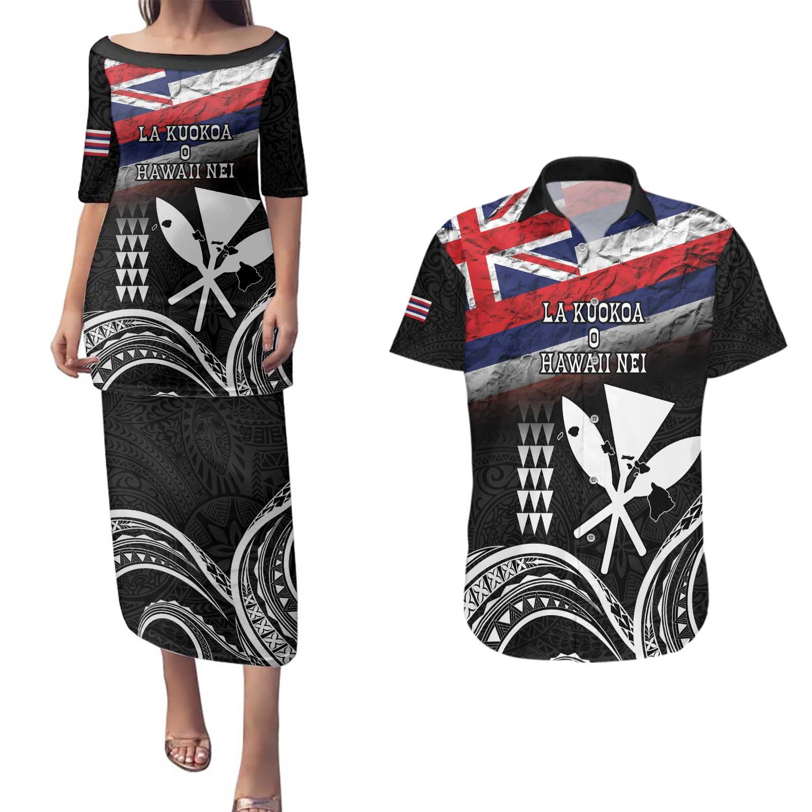 Hawaii Independence Day Couples Matching Puletasi and Hawaiian Shirt La Kuokoa - Happy 28th November