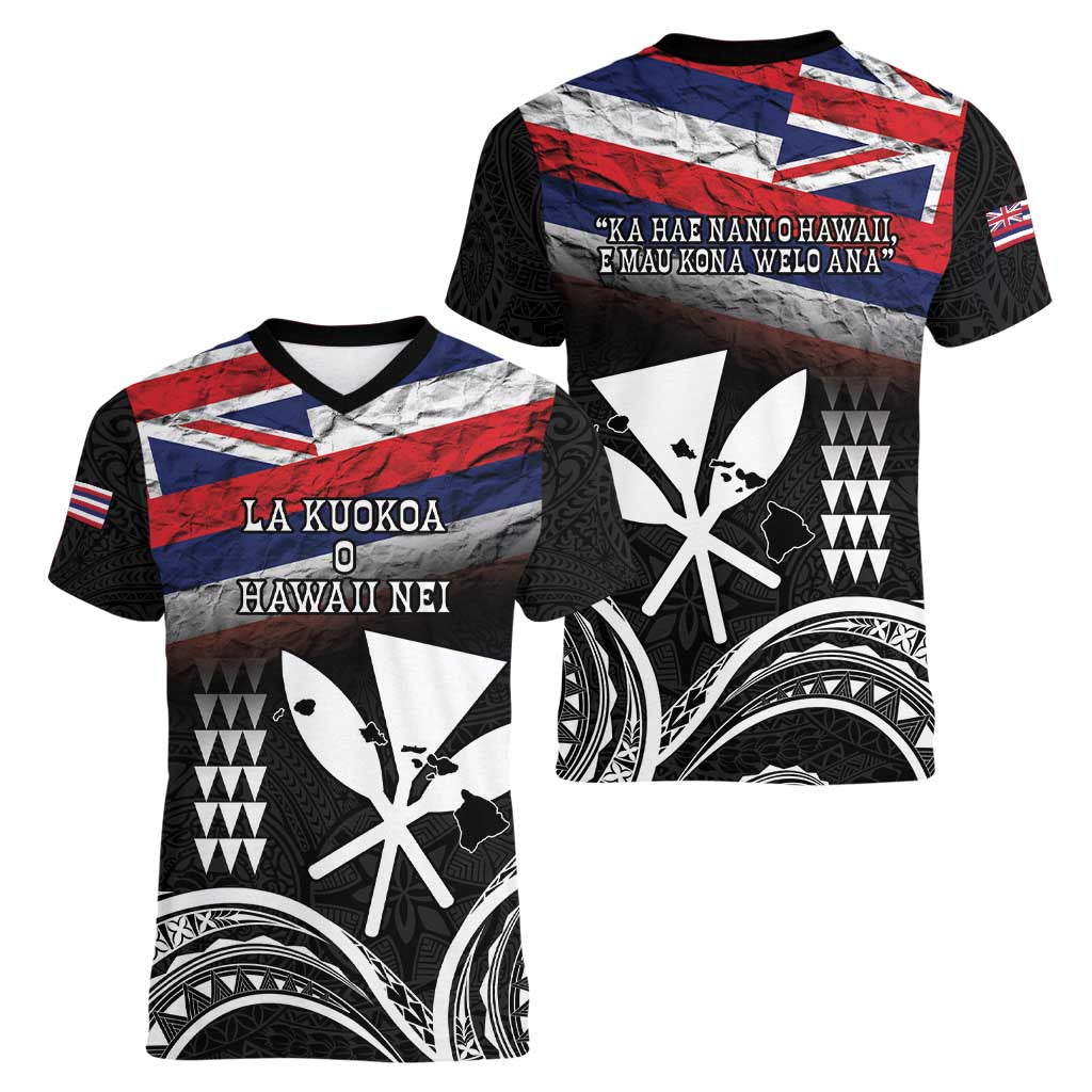 Hawaii Independence Day Women V-Neck T-Shirt La Kuokoa - Happy 28th November LT14 - Polynesian Pride