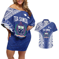 Toa Samoa Rugby Custom Couples Matching Off Shoulder Short Dress and Hawaiian Shirt Go Champions Pacific Samoan Pattern - Polynesian Pride