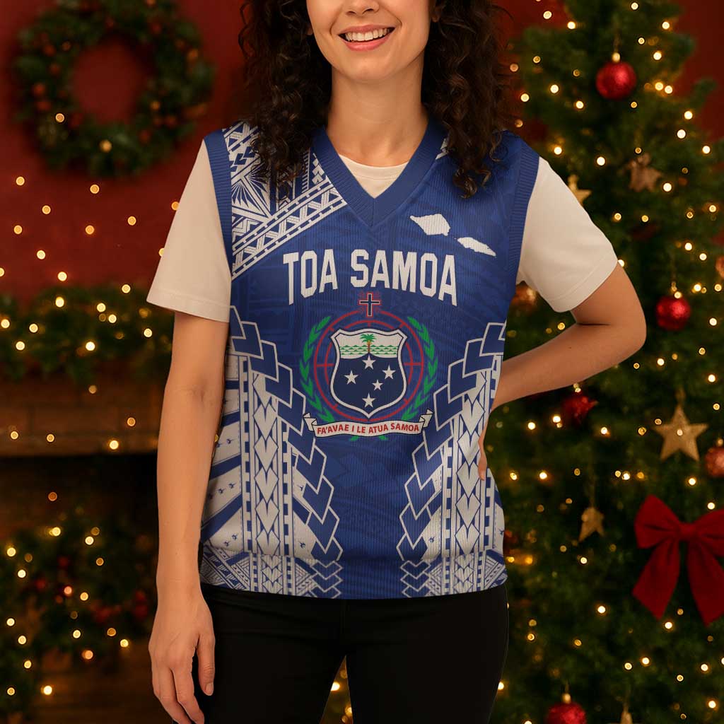 Toa Samoa Rugby Custom Christmas Knitted V-Neck Vest Go Champions Pacific Samoan Pattern - Polynesian Pride