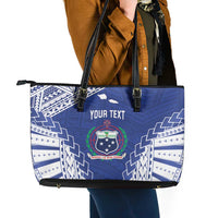 Toa Samoa Rugby Custom Leather Tote Bag Go Champions Pacific Samoan Pattern - Polynesian Pride