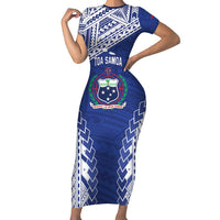 Toa Samoa Rugby Custom Short Sleeve Bodycon Dress Go Champions Pacific Samoan Pattern - Polynesian Pride