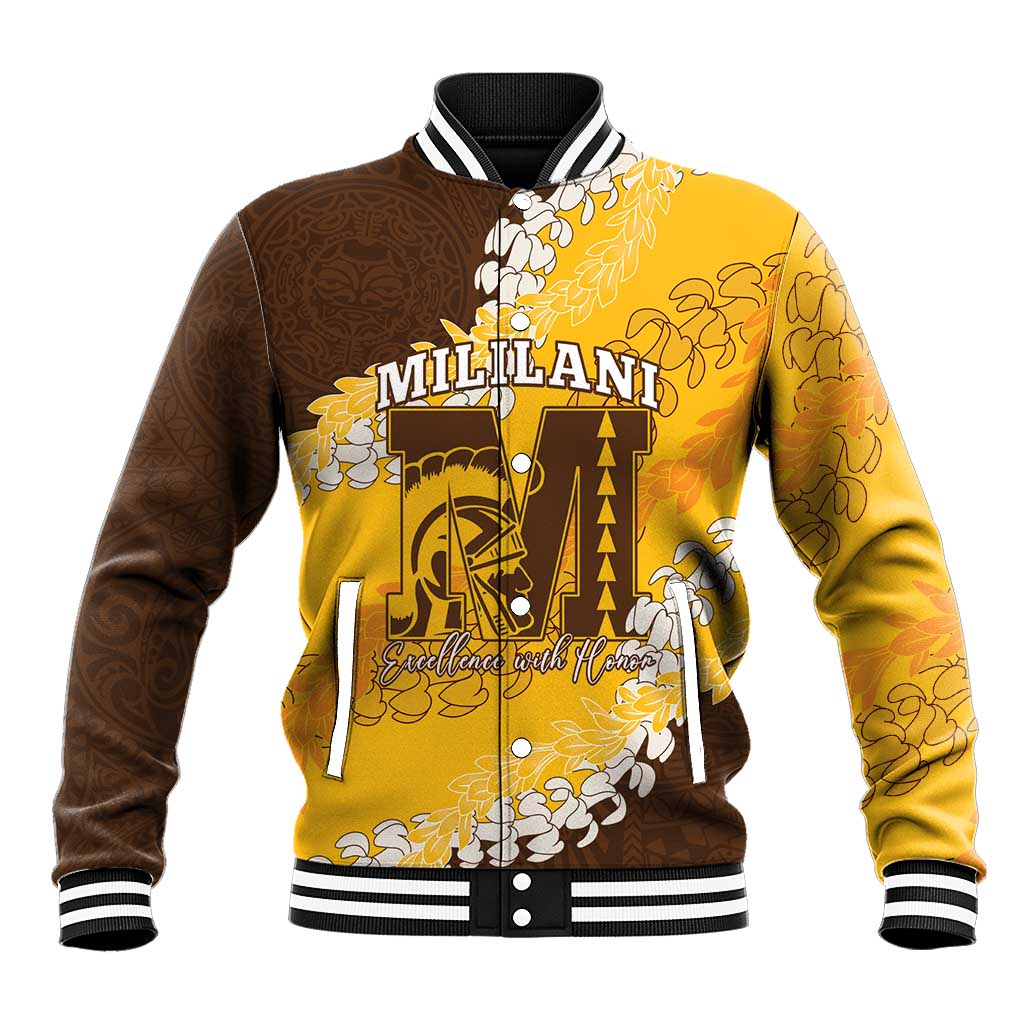 Personalized Mililani Hawaii High School Baseball Jacket Puakenikeni Lei Hawaiian Pattern - Polynesian Pride