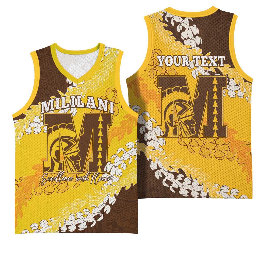 Personalized Mililani Hawaii High School Basketball Jersey Puakenikeni Lei Hawaiian Pattern - Polynesian Pride
