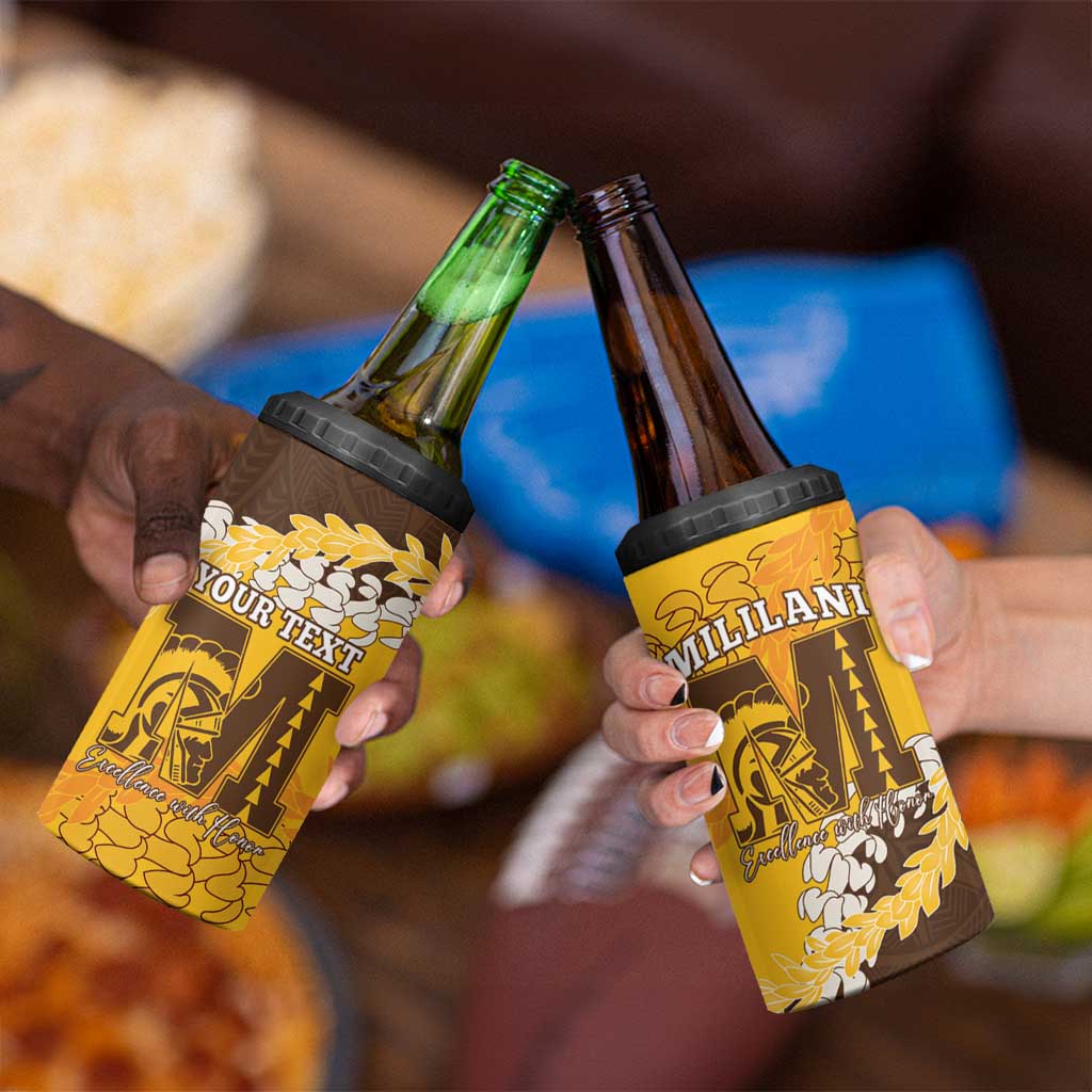 Personalized Mililani Hawaii High School 4 in 1 Can Cooler Tumbler Puakenikeni Lei Hawaiian Pattern - Polynesian Pride