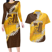 Personalized Mililani Hawaii High School Couples Matching Long Sleeve Bodycon Dress and Hawaiian Shirt Puakenikeni Lei Hawaiian Pattern - Polynesian Pride