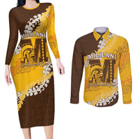 Personalized Mililani Hawaii High School Couples Matching Long Sleeve Bodycon Dress and Long Sleeve Button Shirt Puakenikeni Lei Hawaiian Pattern - Polynesian Pride