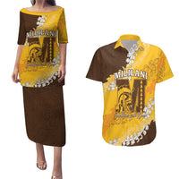 Personalized Mililani Hawaii High School Couples Matching Puletasi and Hawaiian Shirt Puakenikeni Lei Hawaiian Pattern LT14 Yellow - Polynesian Pride