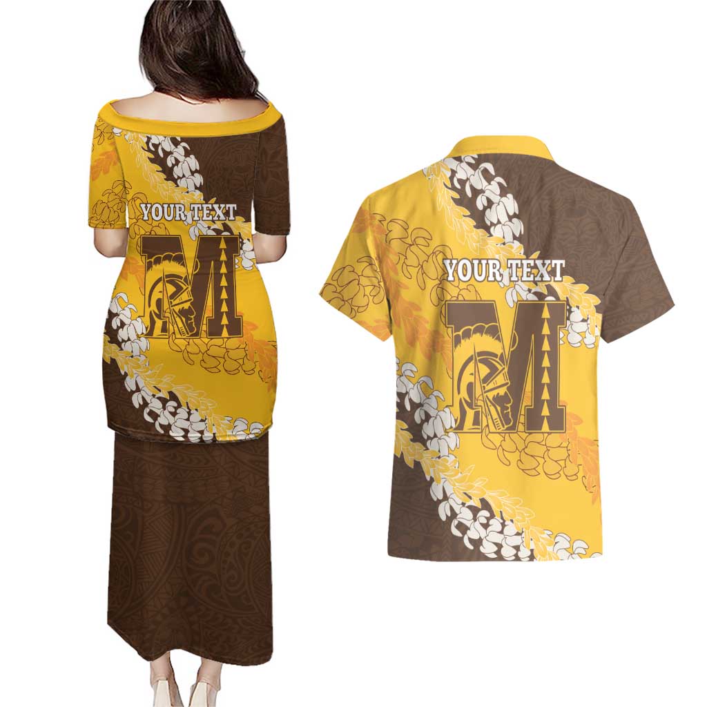 Personalized Mililani Hawaii High School Couples Matching Puletasi and Hawaiian Shirt Puakenikeni Lei Hawaiian Pattern LT14 - Polynesian Pride