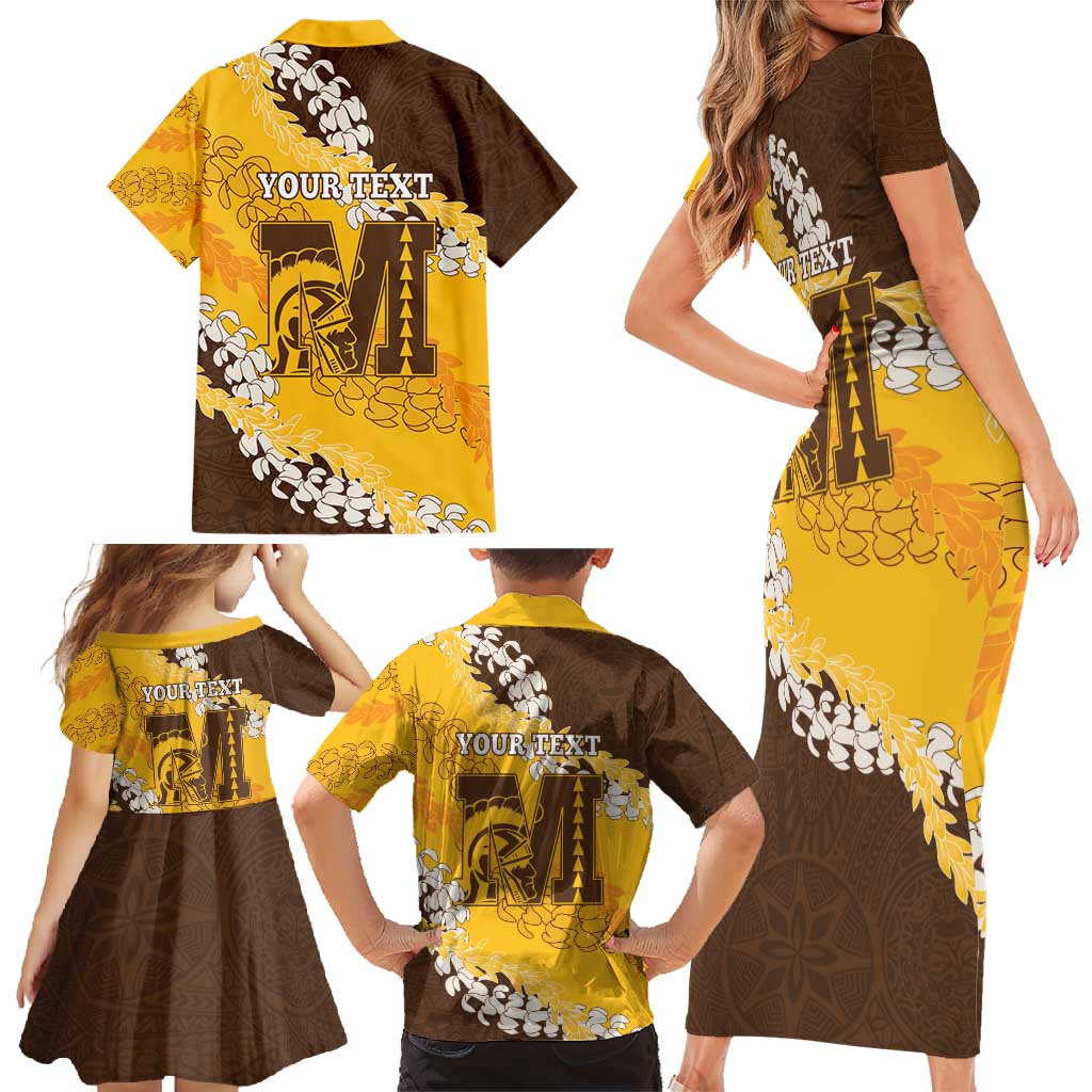 Personalized Mililani Hawaii High School Family Matching Short Sleeve Bodycon Dress and Hawaiian Shirt Puakenikeni Lei Hawaiian Pattern - Polynesian Pride